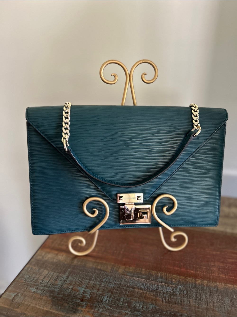 Rebecca Minkoff Textured Leather Paris Clutch, Gold-Tone Hardware, Vintage CLEAN